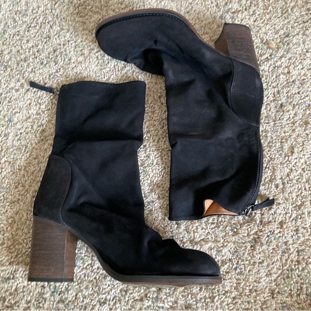 Nwob Free People Elle Block Heel Boots Black Leather Sz 40